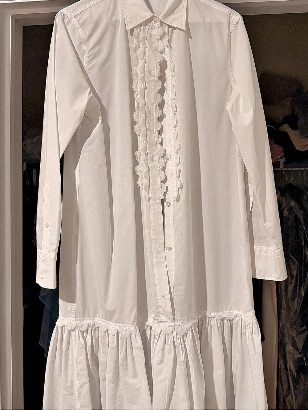Tory Burch Scalloped Cotton Shirt Dress White Small Like New
